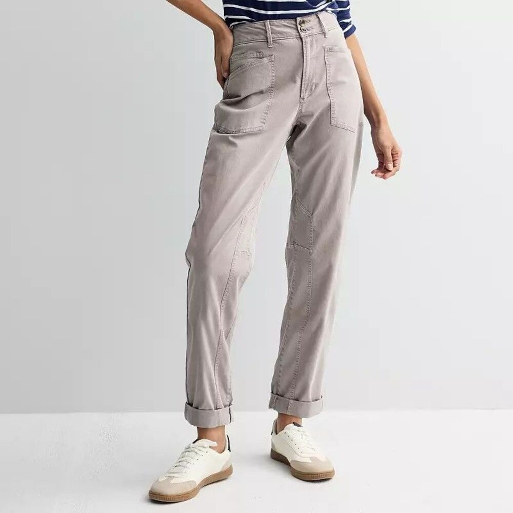 SONOMA Utility Fashion Pants Womens 4 Petite Light Gray Stretch NEW
